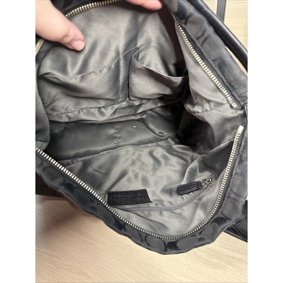 COACH Authentic Black & Silver Monogram Handbag Satchel Purse 23279 Slouchy - Picture 6 of 12